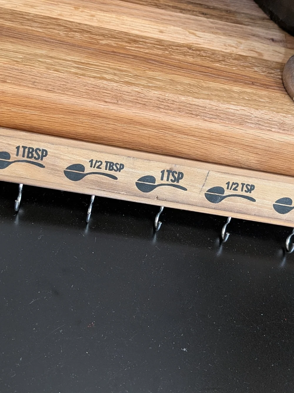 Wooden Kitchen Spoon Measurement Rack with Hooks - Natural Wood